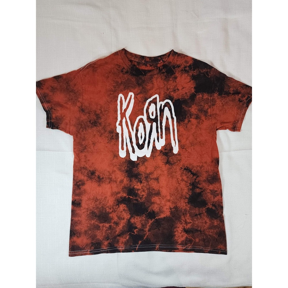 Korn Logo Outline Red Dye-Wash Graphic T-Shirt Official Wash Collection Tee